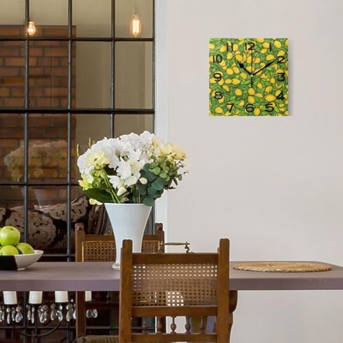 Luxuriant Lemon Green Leaves Square Wall Clock, 8 Inch Standard Non Ticking - Image 2