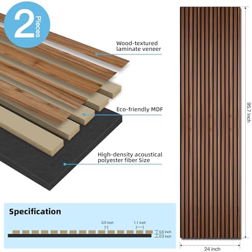 Art3d Acoustic Wood Slat Panels 94.5"x24", Walnut Brown - Image 2