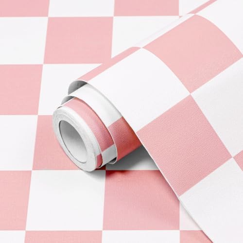 Pink and White Contact Paper Mosaic Checkered Peel and Stick Wallpaper by Qianglive