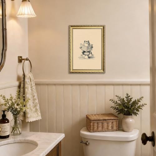 Funny Frog Bathroom Wall Art Vintage Frog on the Toilet Reading Newspaper Wall - Image 6