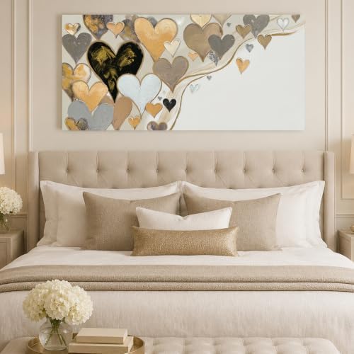 Anolyfi Gold Heart Modern Decor Neutral Canvas Wall Art - Image 7