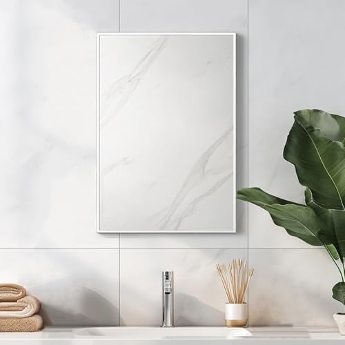 Sunniry White Bathroom Mirror, 16x24 inch Bathroom Vanity Mirror, Metal Frame - Image 5