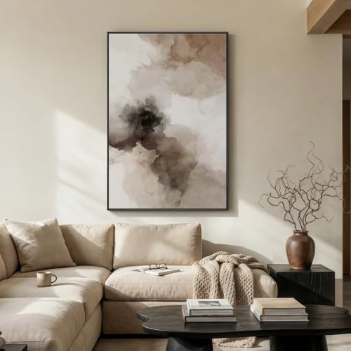 Extra Large Framed Brown Beige Abstract Wall Art - Image 3