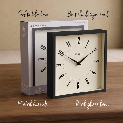 JONES CLOCKS® Box wall Clock | Retro Square Clock | 10" | Black | Easy to Read - Image 6