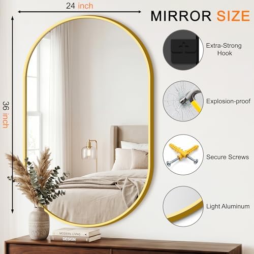 Oval Bathroom Mirror, 2 Pack 24"x36" Gold Vanity Mirror - Image 2