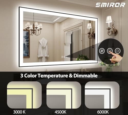 SMIROR 60x30 Black Framed LED Lighted Bathroom Vanity Mirror - Image 4