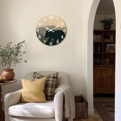 XFM Small Cabin Bear Wall Clock Battery Operated 10 Inch Silent - Image 6