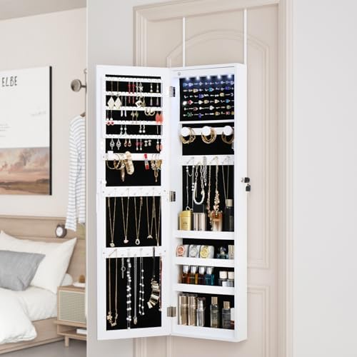 Full Length Mirror Jewelry Cabinet Organizer Lockable Door Wall-Mounted Jewelry - Image 5