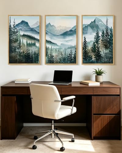 KUVIOKE Landscape Mountain Range Wall Art Set 24x 36in Watercolor Foggy Pine - Image 4