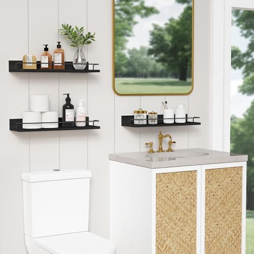 Black Floating Shelves for Wall, Bahtroom Wall Shelves Over Toilet - Image 2
