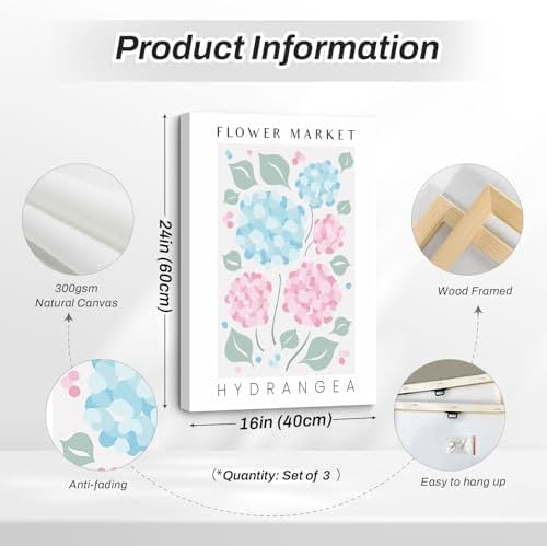 Abstract Floral Wall Art Decor Flower Market Prints Pink Blue Minimalist Canvas - Image 2