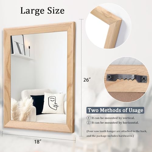 AAZZKANG Rustic Mirrors for Wall Rectangle Wood Frame Mirror Large 26"x18" - Image 2