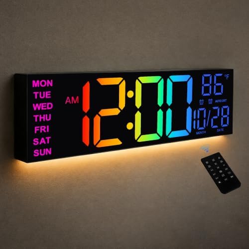 HAITANG 16.2" Black Digital Wall Clock, 8 Colors, Remote & Night Light by ArtfulClocksBeautifulMoments