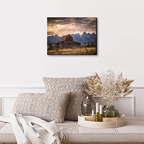 Grand Teton National Park Canvas Wall Art Sunset Moulton Barn Landscape Wall - Image 2