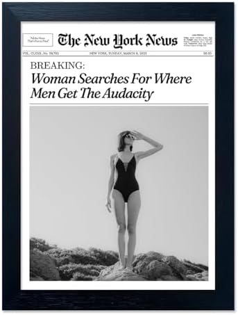 Framed New York Times Posters Trendy Newspaper Wall Art Black And White Girl by Everlands+Art