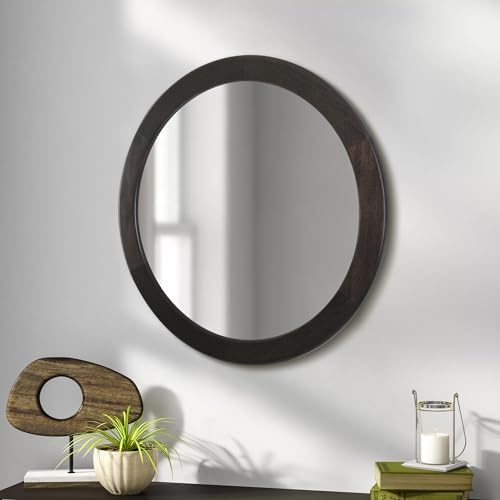 CULER Round Mirrors 24 Inch, Wood Vanity Wall Rustic Mirror - Image 5
