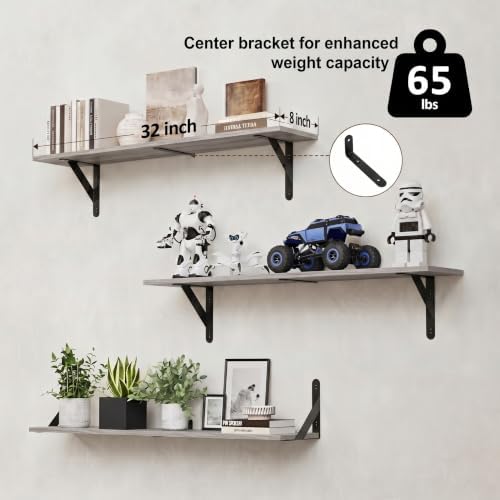 WOPITUES Long Wall Shelves 32″W x 8″D, Floating Book Shelves Max Load 65lbs - Image 3