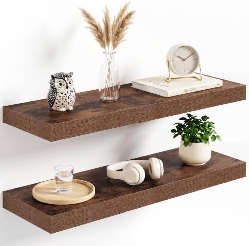 24x8in Floating Shelves 2 Pack, Wall Mount Display Shelf, Rustic Brown by Acovy