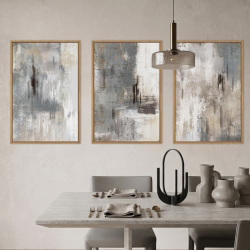 Aryroi Abstract Neutral Gray Beige Framed Canvas Wall Art Set- 24"x36"x3 - Image 3