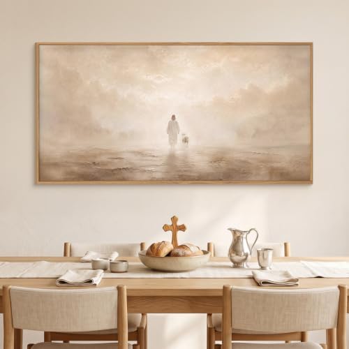 Christian Jesus and Lost Lamb Framed Canvas Wall Art-40"x20"x1 - Image 4