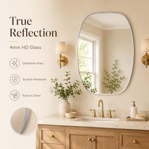 USHOWER Silver Oval Bathroom Mirrors 24x32 Inch - Image 3