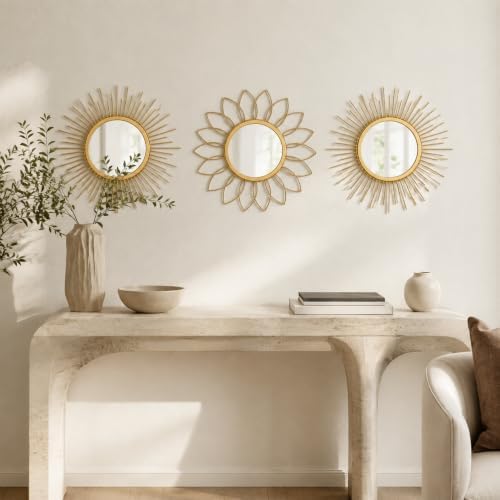 Gold Sunburst Mirror 14x14 Inch, Decorative Wall Accent - Image 3