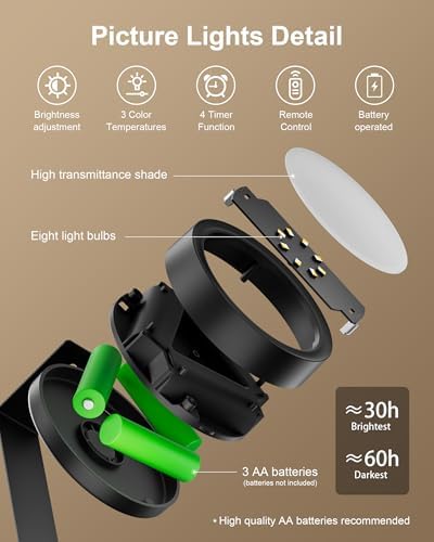 3-Pack Black Picture Lights for Wall, Battery Operated - Image 4
