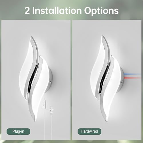 CANEOE Plug in Wall Sconces Set of Two 6000K Chrome Modern LED Wall Light - Image 5