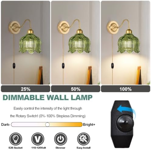 Vintage Plug in Wall Sconces Set of Two, Dimmable Wall Sconces Lights - Image 2
