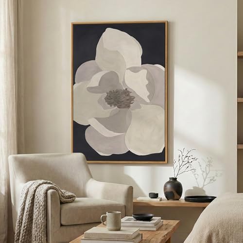 Large Framed Neutral Black and White Floral Wall Art, 1 Piece 24x36 In - Image 4