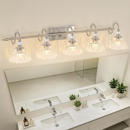 Brushed Nickel Bathroom Vanity Light, 5-Light Nickel Finish Wall Sconce - Image 3