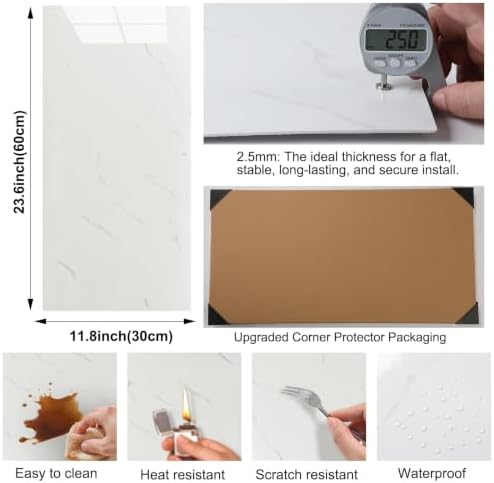 40Pcs Off White Marble Wall Panels 23.6"X11.8" PVC Waterproof Tiles Peel and - Image 4