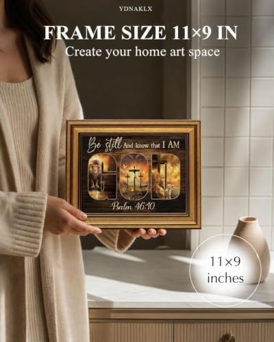 Gold Framed Wall Art, Christian God Canvas Prints, Lion and Lamb Cross Picture - Image 2