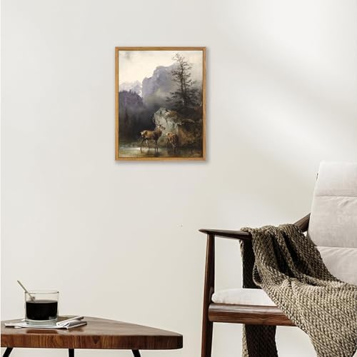 KBKBART Framed Mountain Deer Canvas Wall Art, Nature Landscape Paintings - Image 5