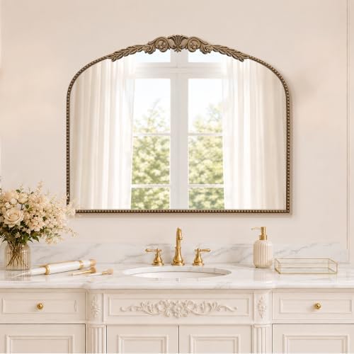 Besdomus Large Vintage Arched Mirror: 36"x29" French Gold Bathroom Mirror by Besdomus