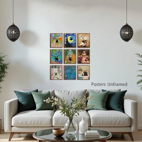 XIANGRUI Cute Cat Wall Art Set of 9, Vintage Black Cat Prints 10x8In - Image 6