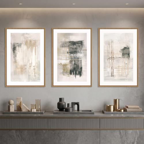 Ausril Large Neutral Abstract Beige Framed Canvas Wall Art Set -16"x24"x3 by Ausril