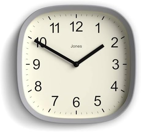 JONES CLOCKS® Sprite wall Clock | Modern Square Clock | 10" | Gray by JONESCLOCKS