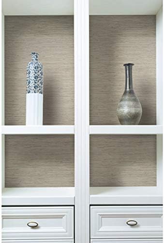RoomMates Pink and Taupe Faux Grasscloth Non-Textured Peel and Stick Wallpaper - Image 6