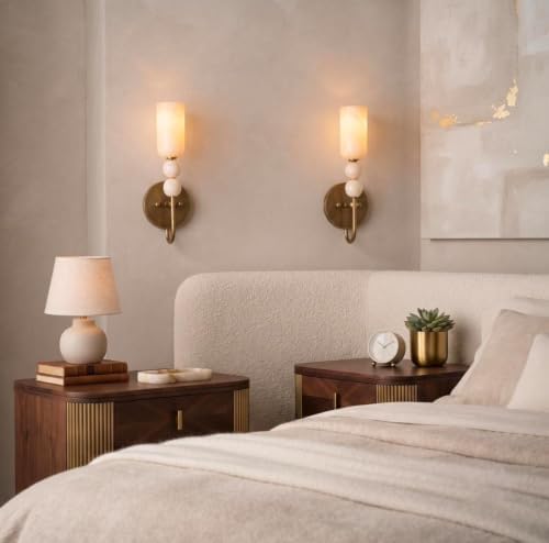 Alabaster Wall Sconce with Brass Finish - Image 7