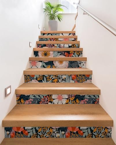 HAOKHOME Navy Floral Peel and Stick Wallpaper Boho Mural 17.3in x 32.8ft - Image 5