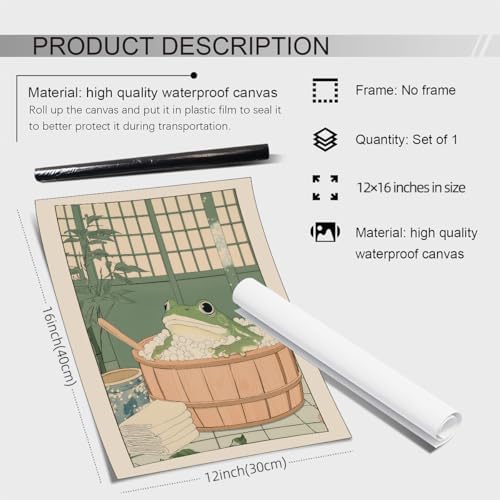 Japanese Frog in a Bathtub Wall Art Sage Green Relaxing Bathroom Posters Fun - Image 2