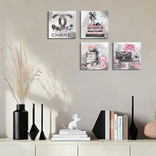 4 Pcs Pink Fashion Canvas Wall Art Black and White Decor Grey Wall Decor - Image 5
