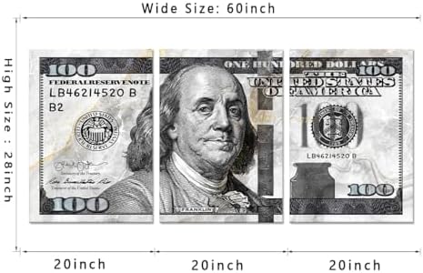 Money Pictures Wall Decor 3 Panels One Hundred Dollars Pictures Wall Art Grey - Image 5