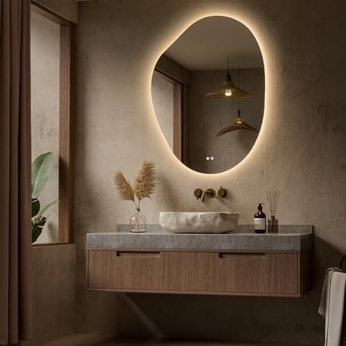 Keonjinn Asymmetrical LED Bathroom Mirror 30 x 40 Inch, HD Tempered Glass - Image 2