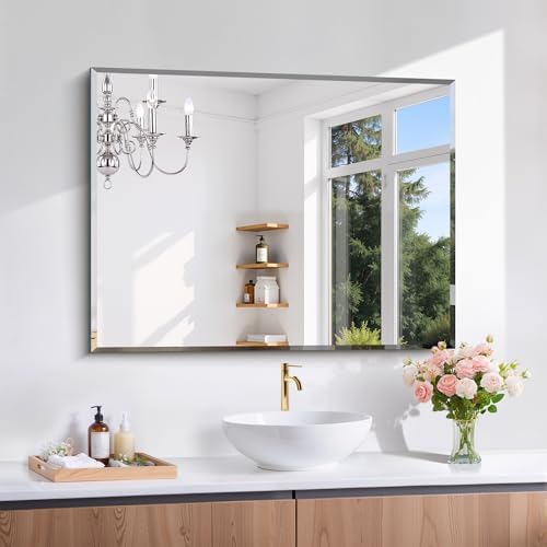 CILIBER Beveled Mirror, 30x40 Large Frameless Bathroom Mirrors by CILIBER