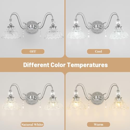 Brushed Chrome Bathroom Vanity Light, 2-Light Chrome Finish Wall Sconce - Image 7