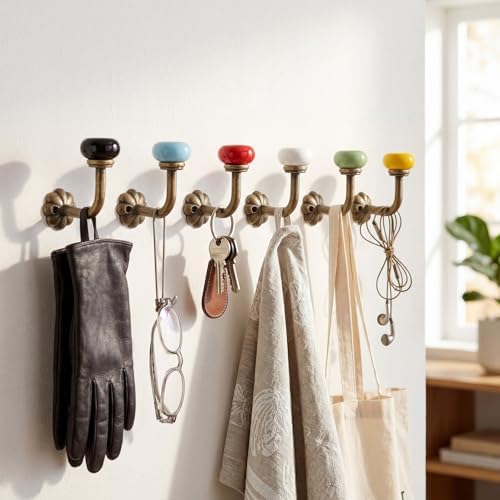 6 Pcs Ceramic Wall Hooks Vintage Coat, 2.95 x 2.24 Inch - Image 4