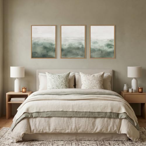 Abstract Sage Green Framed Canvas Wall Art, Neutral White and Grey Wall Decor - Image 4
