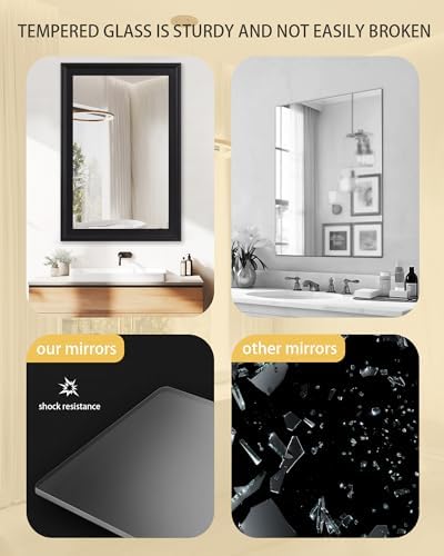 Black Wood 24 x 36 Inch Mirror for Bathroom, Rectangle Vanity Wall Mirror - Image 5
